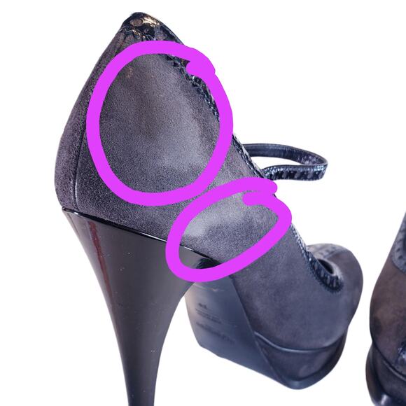 YVES SAINT LAURENT TRIBUTE MARY JANE PLATFORM PUMPS IN GRAY PATENT TRIM SIZE 8.5 - Picture 8 of 11